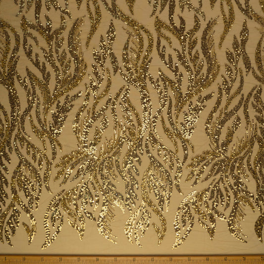 TUL GALLIANO VERDE OLIVA MARRON HOJAS