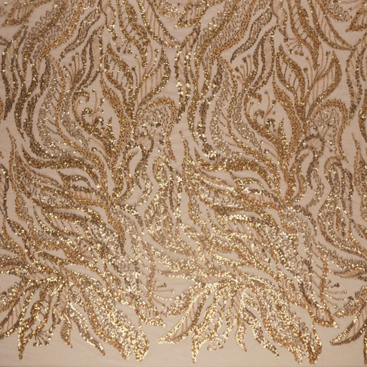 TUL GALLIANO BEIGE SPONGE LENTEJUELAS DORADAS