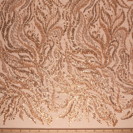 TUL GALLIANO BEIGE SPONGE LENTEJUELAS DORADAS