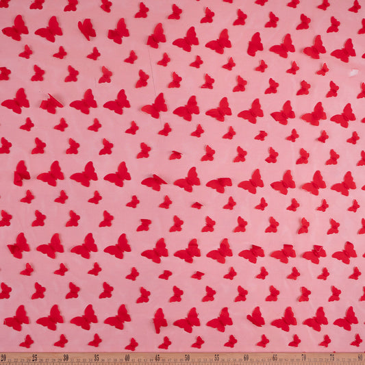 TUL GALLIANO ROJO SCARLATA MARIPOSAS 3D