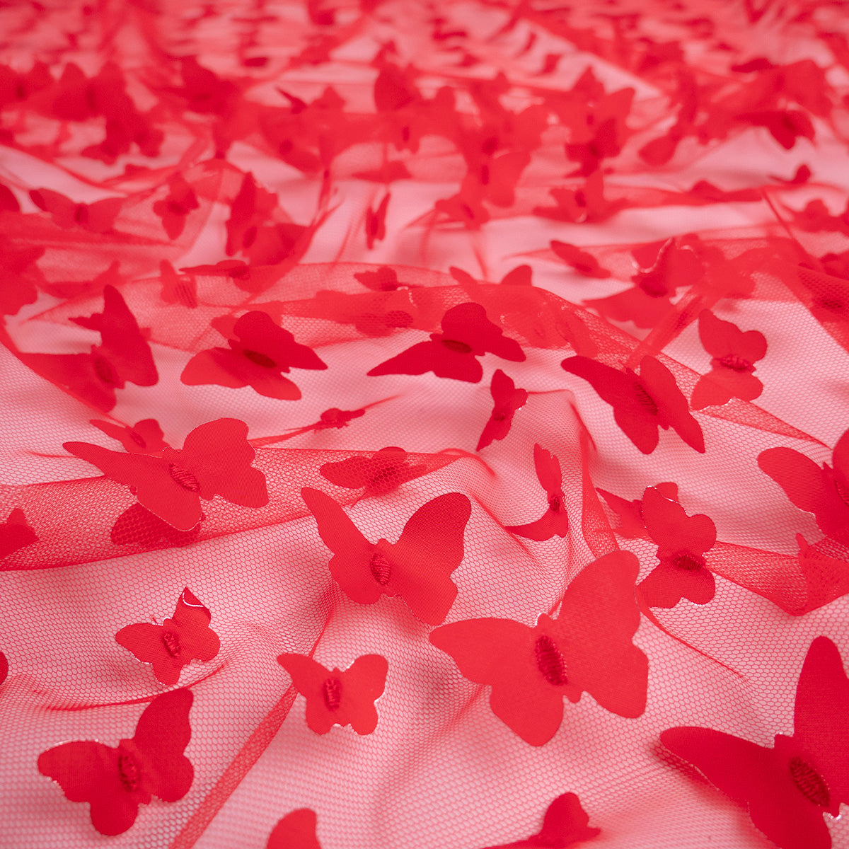 TUL GALLIANO ROJO SCARLATA MARIPOSAS 3D