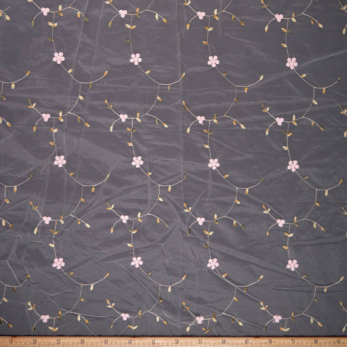 TUL SOPHIA BLANCO BRILLANTE CON FLORES PEQUEÑAS