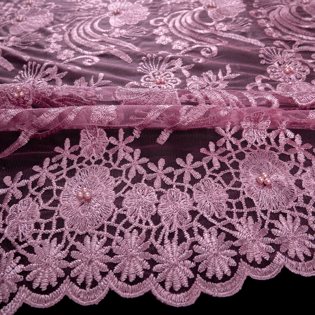 TUL SOPHIA LILA BORDEAUX CON FLORES BORDADAS