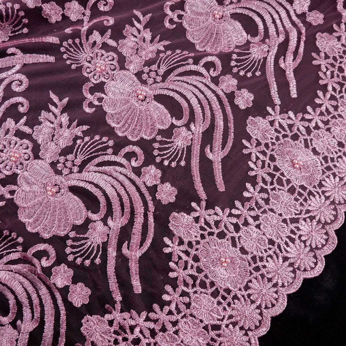 TUL SOPHIA LILA BORDEAUX CON FLORES BORDADAS