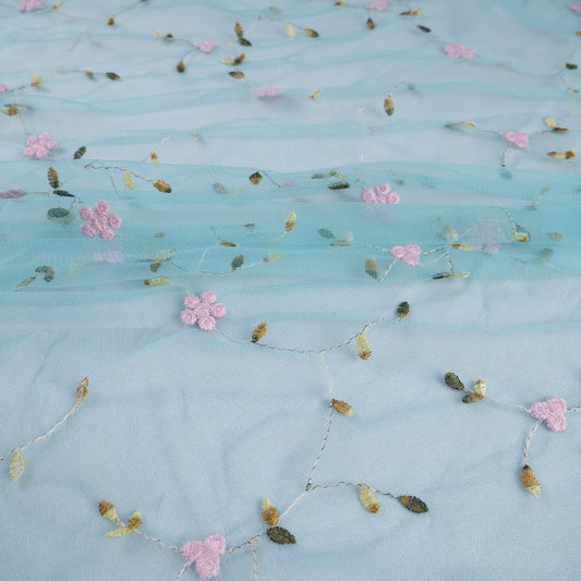 TUL SOPHIA TURQUESA NORSE CON FLORES PEQUEÑAS