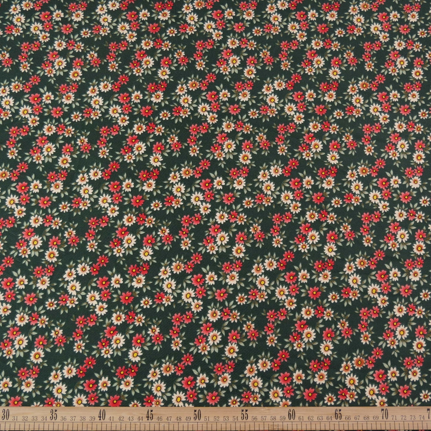 MICRO TWILL ESTAMPADO VERDE OSCURO FLORES COLORIDAS