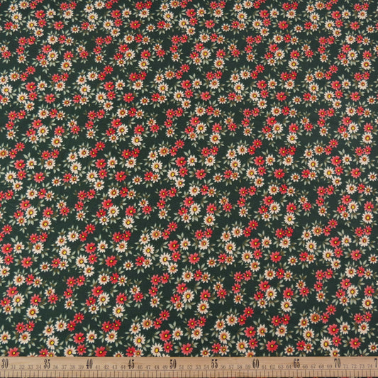 MICRO TWILL ESTAMPADO VERDE OSCURO FLORES COLORIDAS