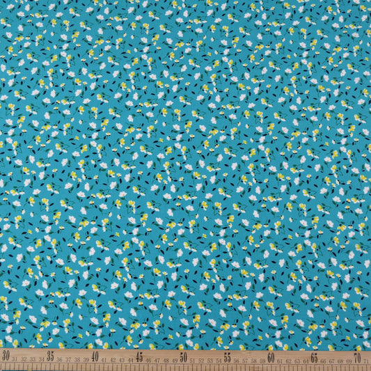 MICRO TWILL ESTAMPADO VERDE CERAMICA FLORES PEQUEÑAS