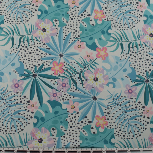 MICRO TWILL ESTAMPADO CELESTE SKYWAY FLORAL TROPICAL