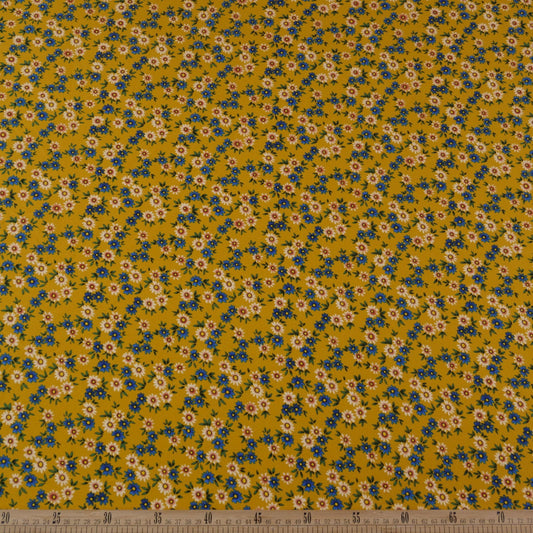 MICRO TWILL ESTAMPADO AMARILLO MINERAL FLORES PEQUEÑAS
