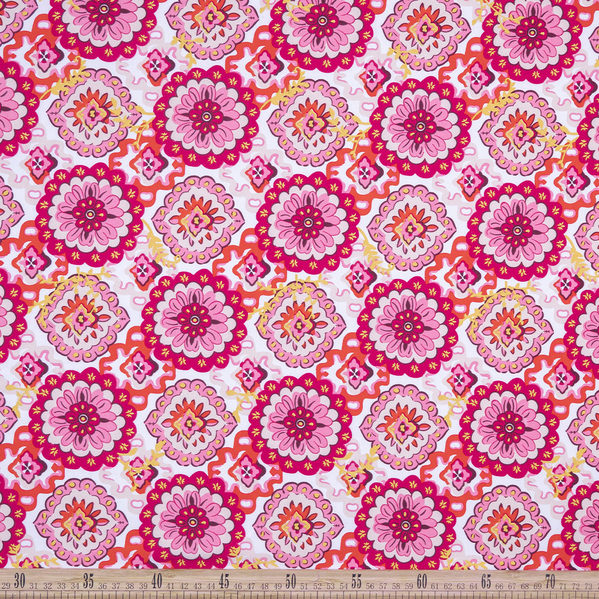MICRO FOURWAY ESTAMPADO BLANCO BRILLANTE CON MANDALAS ROJAS