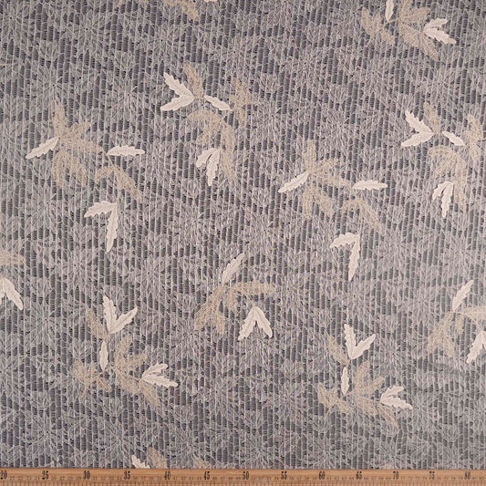 ENCAJE BORDADO BEIGE LIGERO HOJAS