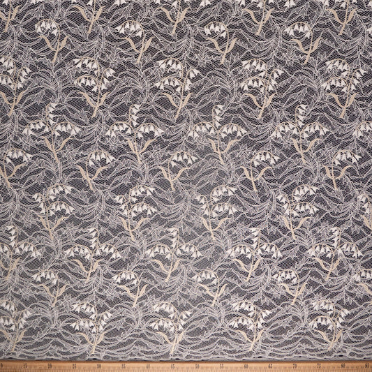 ENCAJE BORDADO NATURAL EGRET CON FLORES