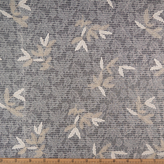 ENCAJE BORDADO NATURAL EGRET CON HOJAS