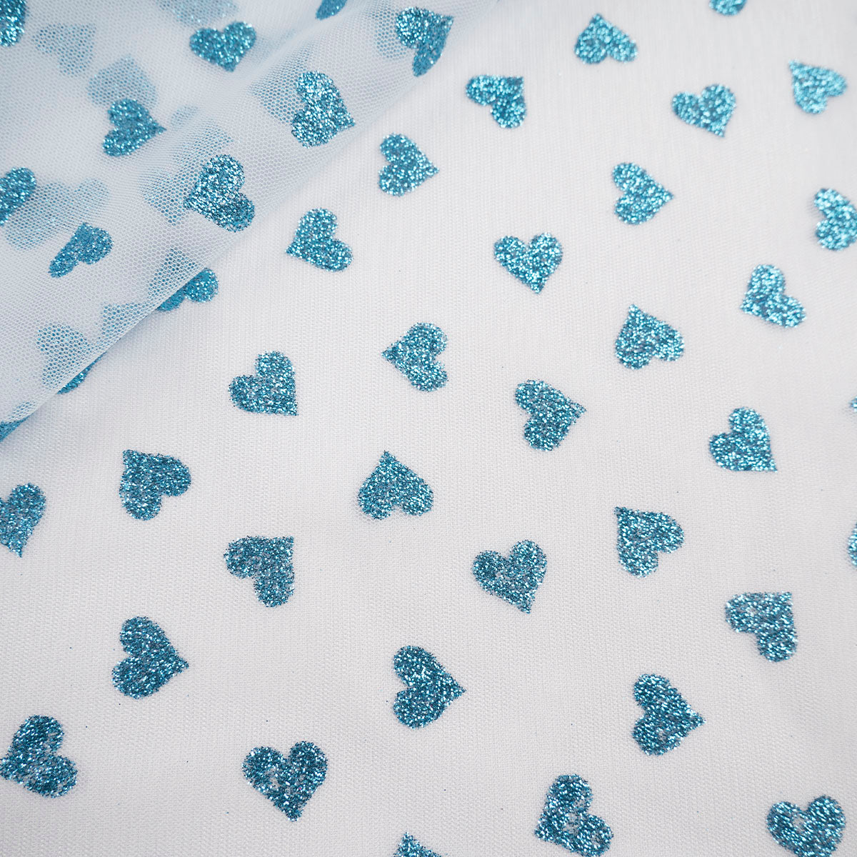 TUL GLITTER CORAZONES CELESTE CANAL