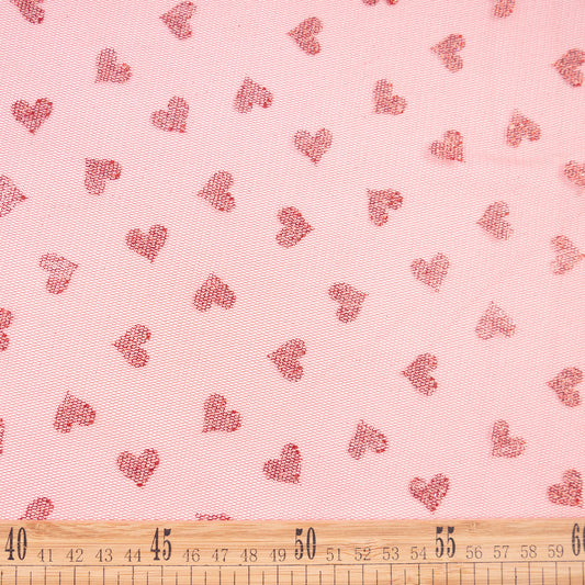 TUL GLITTER CORAZONES ROJO CARMESI