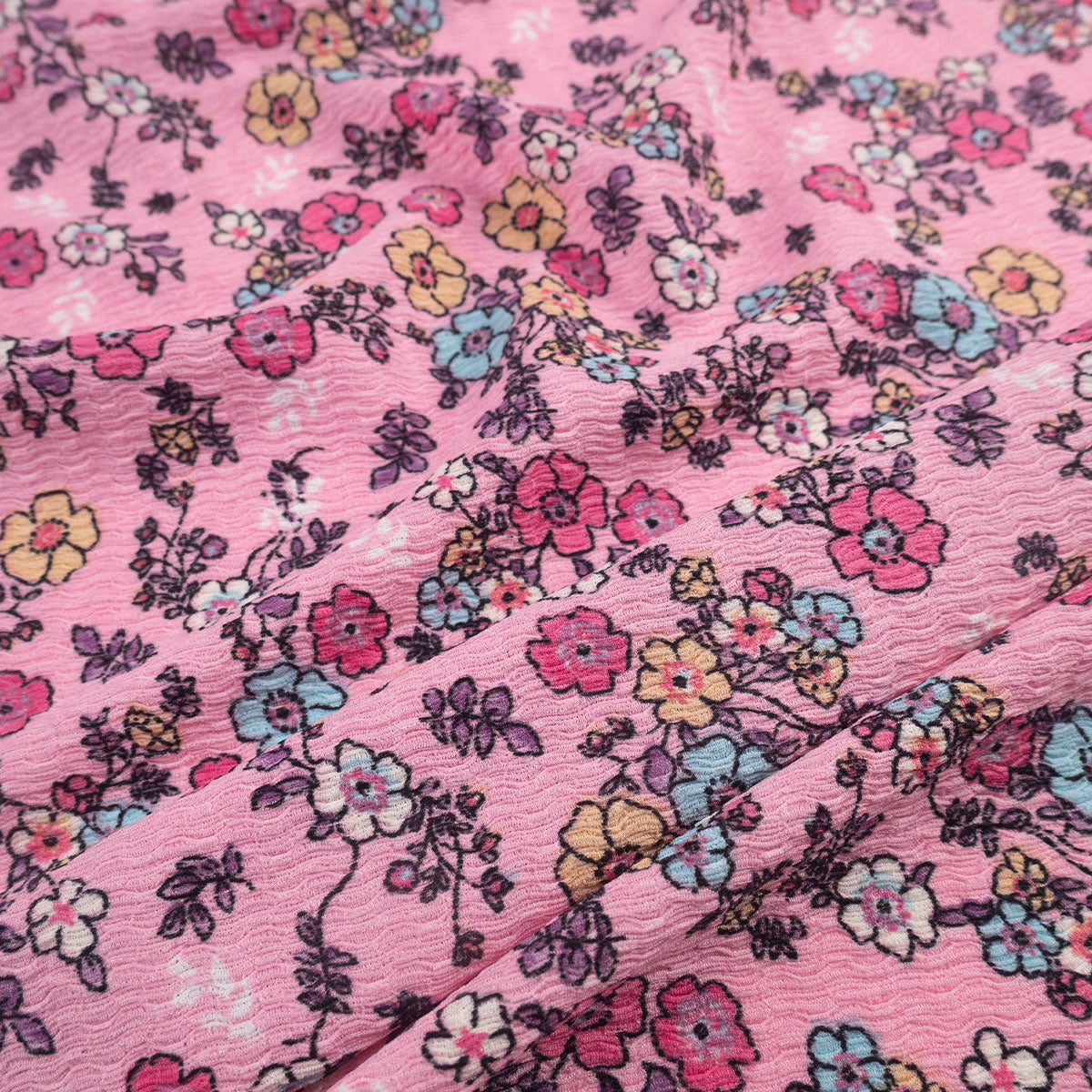 DRAPE ESTAMPADO ROSA ORQUIDEA CON FLORES PEQUEÑAS