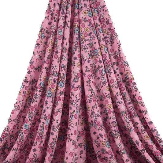 DRAPE ESTAMPADO ROSA ORQUIDEA CON FLORES PEQUEÑAS