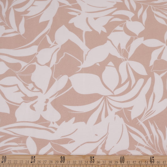 CREPE CEY ESTAMPADO ROSA CREMA TAN BOTANICO DE FLORES Y HOJAS