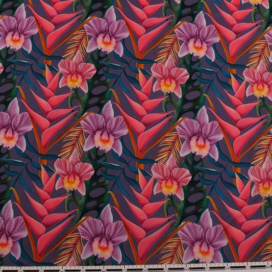 CREPE CEY ESTAMPADO PURPURA ARGYLE HOJA FLORAL