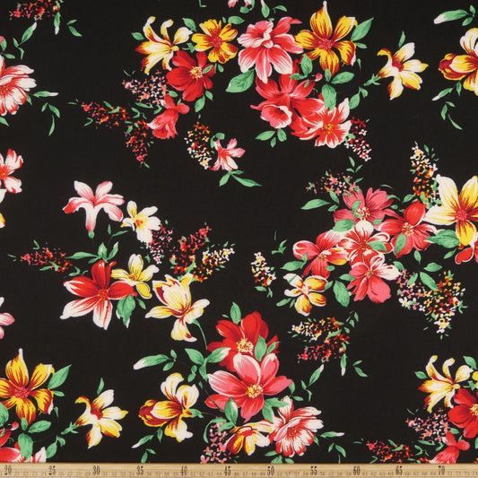 CREPE CEY ESTAMPADO NEGRO METEORITO FLORAL COLORIDO