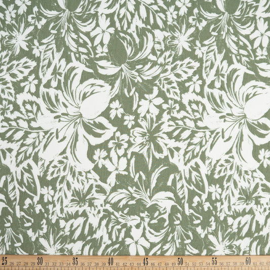CREPE CEY ESTAMPADO VERDE JADE BOTANICO FLORAL EN BLANCO