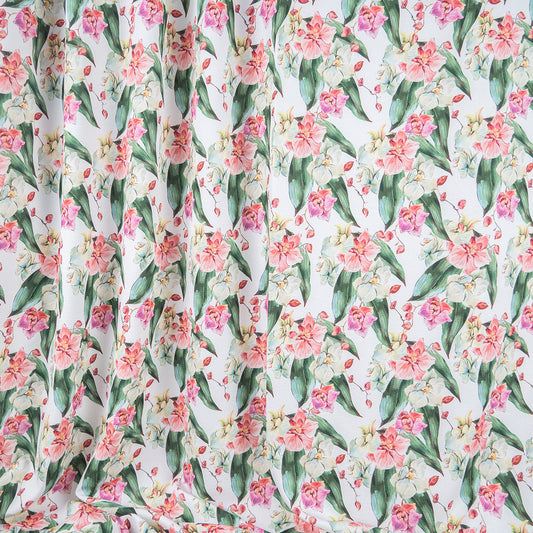 CREPE CEY ESTAMPADO BLANCO BRILLANTE FLORES Y HOJAS