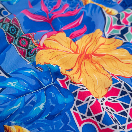 CREPE CEY ESTAMPADO AZUL ULTRAMARINO HAWAIANO