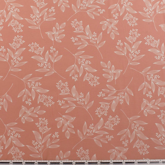 CREPE CEY ESTAMPADO NARANJA CORAL GOLD HOJAS