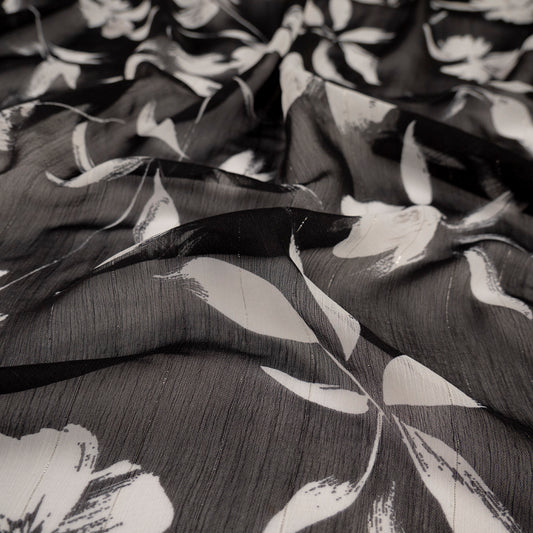 GASA LUREX FOIL NEGRO METEORITO CON FLORES BLANCAS