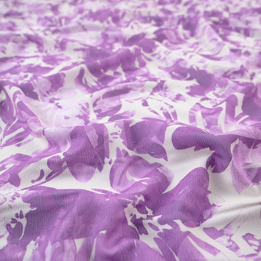 CREPE LAUREN ESTAMPADO BLANCO BRILLANTE ACUARELA CON RAMOS FLORALES