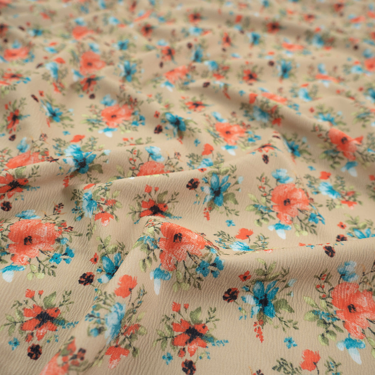 CREPE LAUREN ESTAMPADO BEIGE ARENA FLORAL COLORIDO