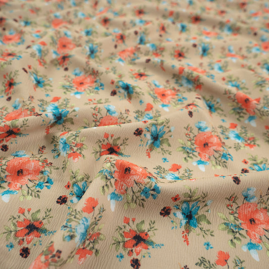 CREPE LAUREN ESTAMPADO BEIGE ARENA FLORAL COLORIDO