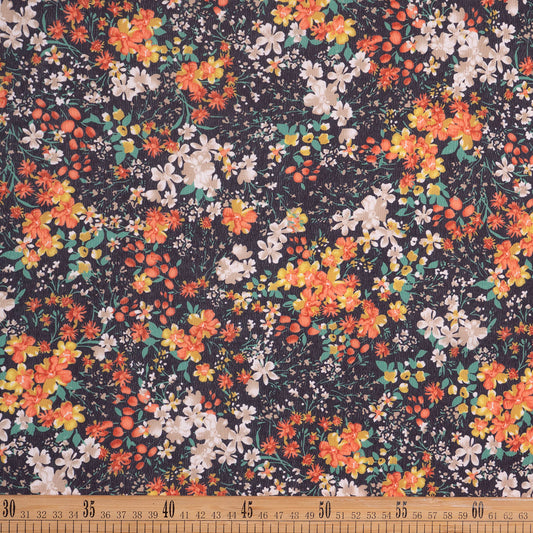 CREPE LAUREN ESTAMPADO NEGRO METEORITO FLORAL COLORIDO