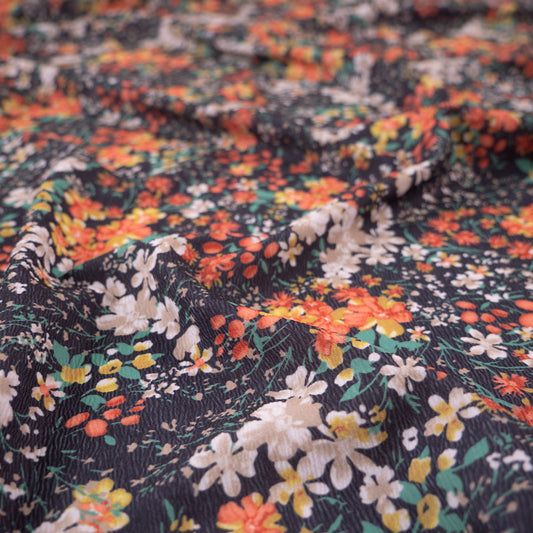 CREPE LAUREN ESTAMPADO NEGRO METEORITO FLORAL COLORIDO