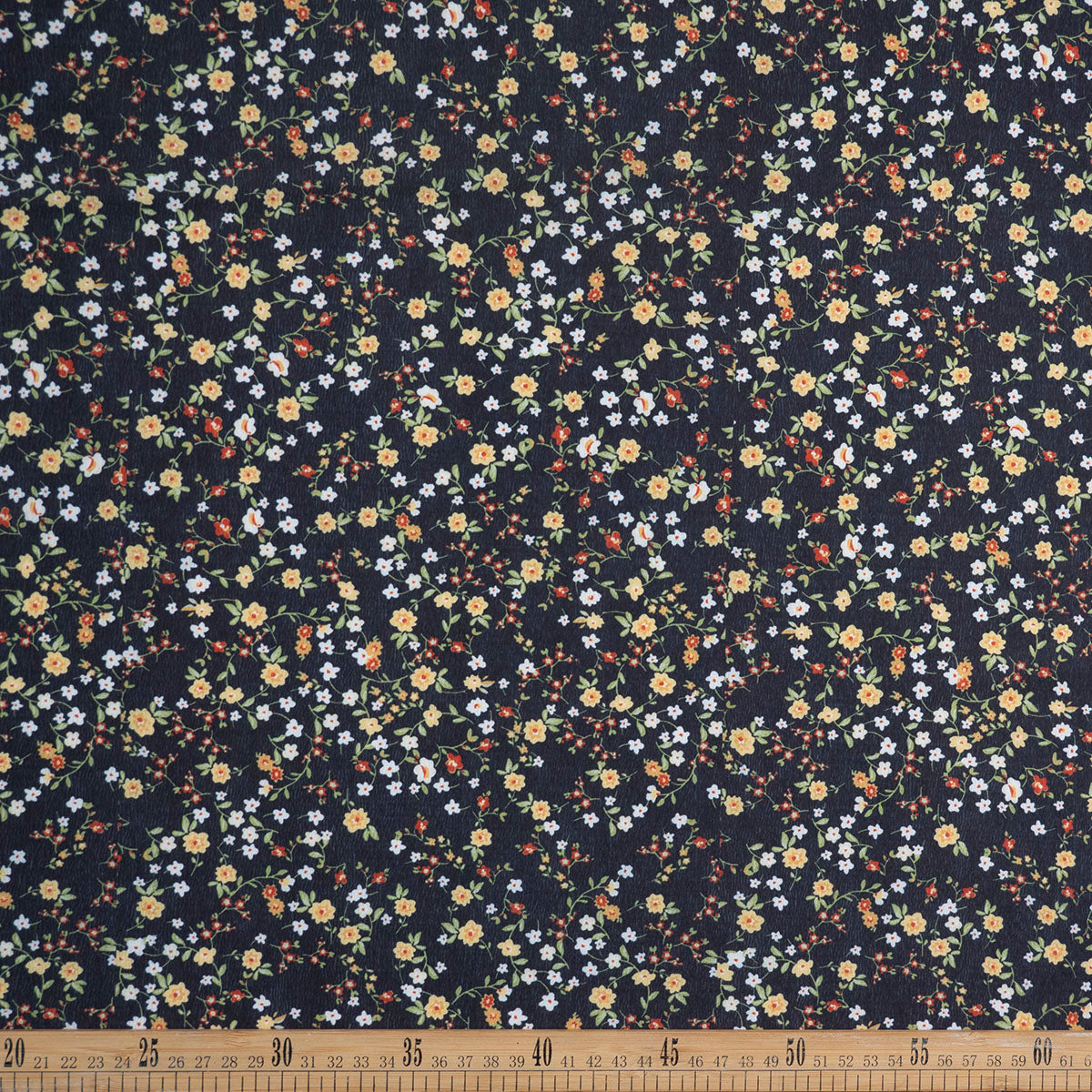 CREPE LAUREN ESTAMPADO NEGRO METEORITO FLORAL DELICADO