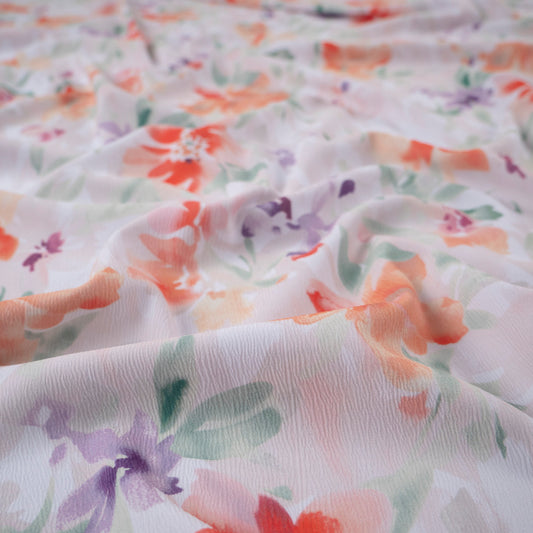 CREPE LAUREN ESTAMPADO BEIGE ARENA CLARA ACUARELA FLORAL