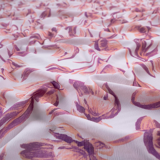 CREPE LAUREN ESTAMPADO BLANCO BRILLANTE FLORAL ASBTRACTO