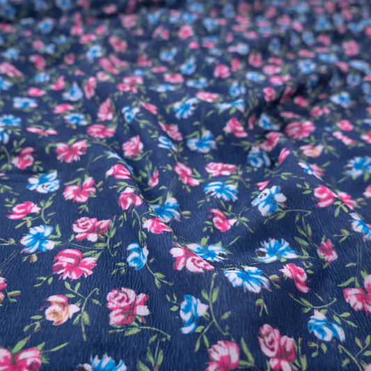 CREPE LAUREN ESTAMPADO AZUL ECLIPSE FLORAL ROSA Y AZUL