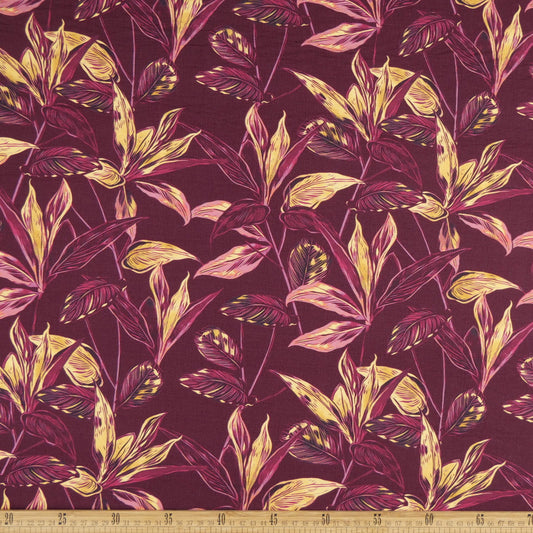 CREPE GILLY DIGITAL PRINT PURPURA CIRUELA HOJAS
