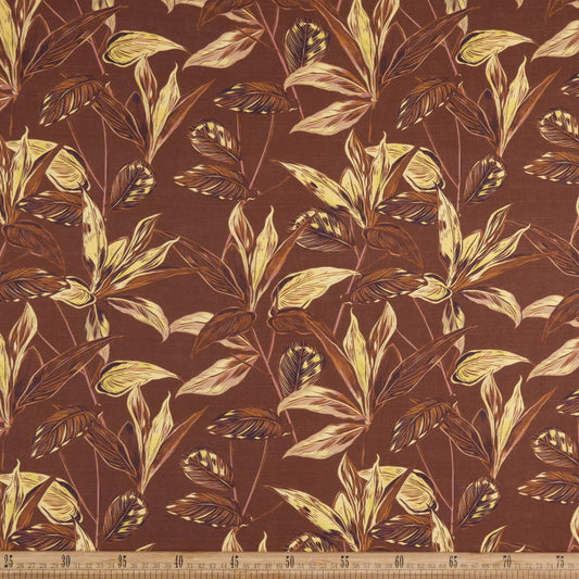 CREPE GILLY DIGITAL PRINT MARRON OJO TIGRE HOJAS