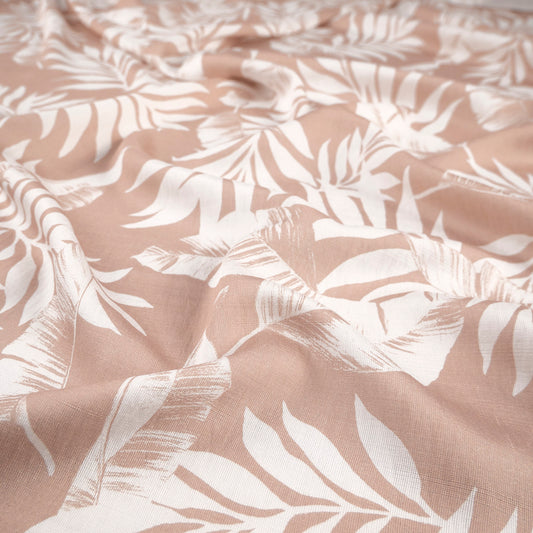 CREPE MELISA ESTAMPADO BEIGE TRIGO CLARO HOJAS