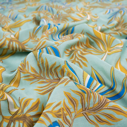 CREPE MELISA ESTAMPADO VERDE JADE CREMA HOJAS