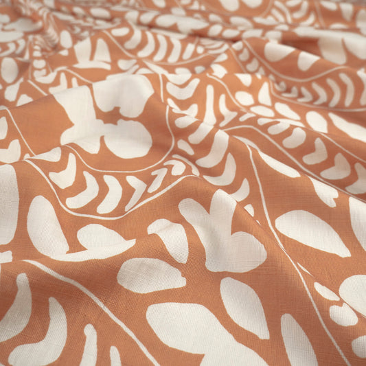 CREPE MELISA ESTAMPADO NARANJA DORADO TIERRA ARABESCO