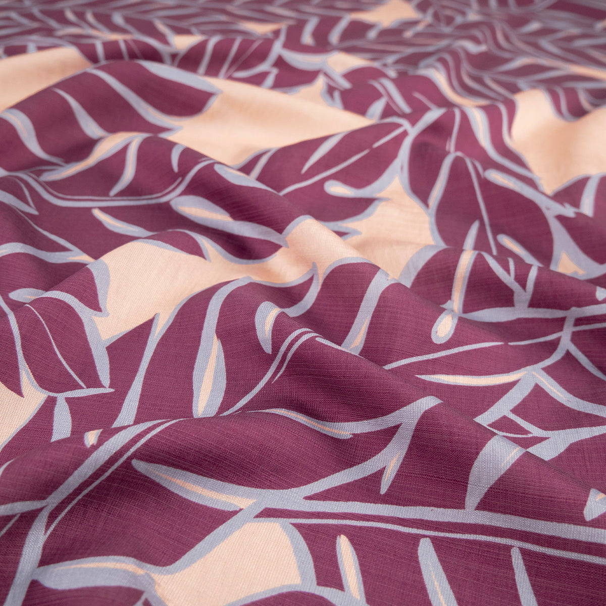 CREPE MELISA ESTAMPADO BEIGE CREMA HOJAS