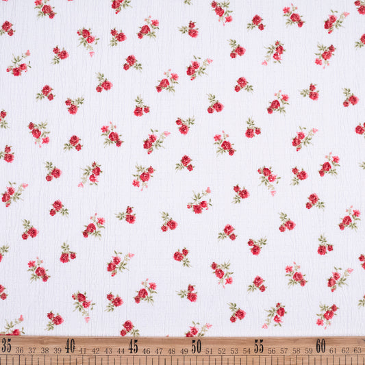 CREPE MARINA ESTAMPADO BLANCO ESTRELLA CON FLORES ROJAS