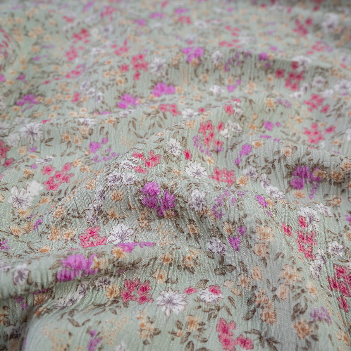 CREPE MARINA ESTAMPADO VERDE AMBROSIA FLORAL MULTICOLOR PEQUEÑAS