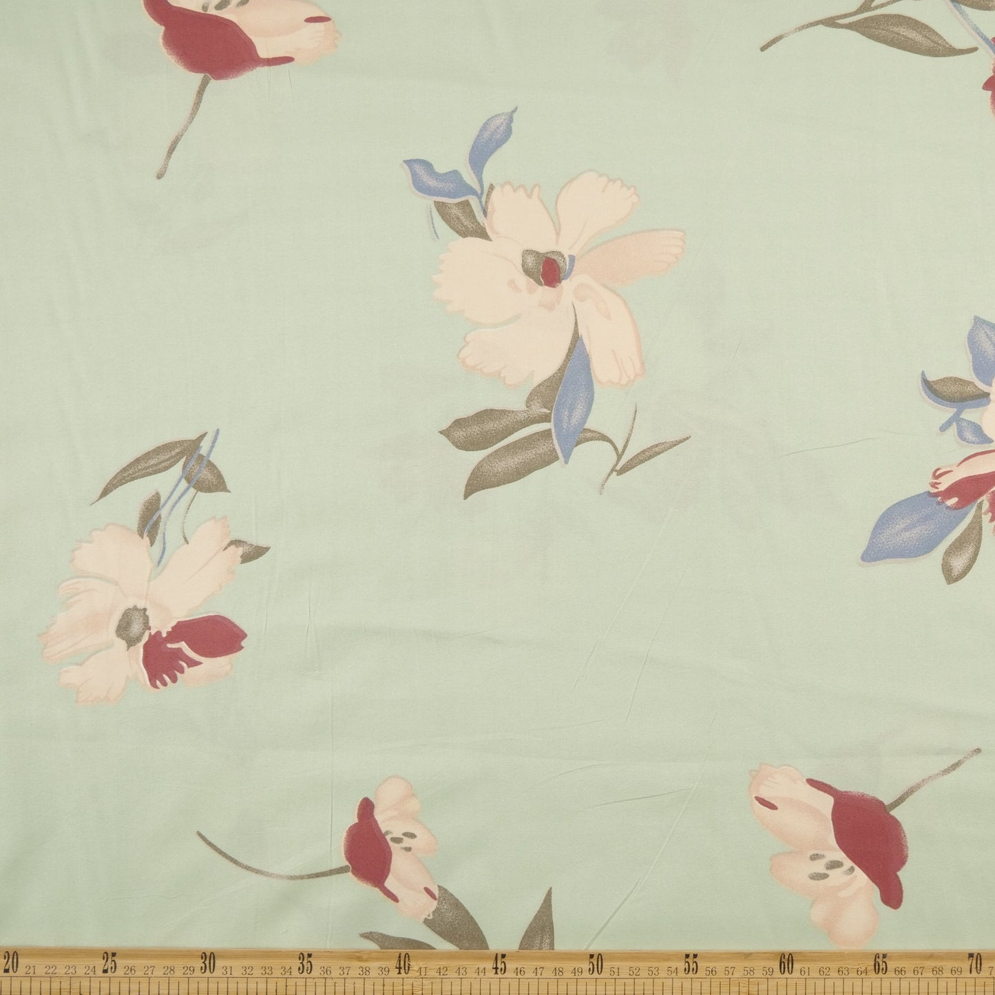 PERCAL ESTAMPADO VERDE AGUA JADE FLORAL BEIGE Y BORDO