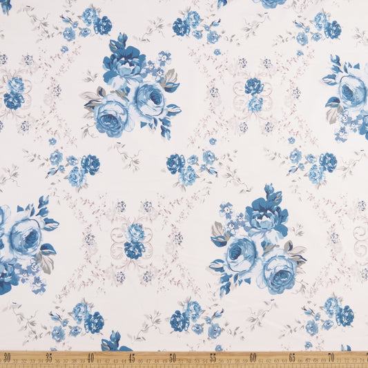 PERCAL ESTAMPADO BLANCO BRILLANTE CON RASAS AZULES