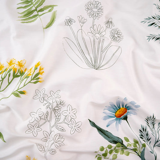 PERCAL 200 HILOS ESTAMPADA BLANCO BRILLANTE BOTANICO FLORAL